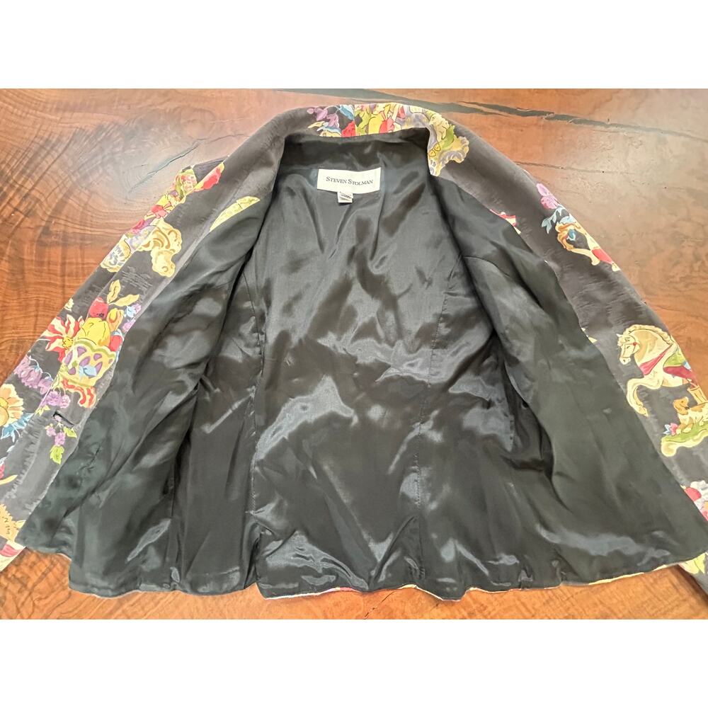 Vintage 90s Steven Stolman Italian Floral Novelty Maximalist Jacquard Blazer 4 S - Picture 4 of 5